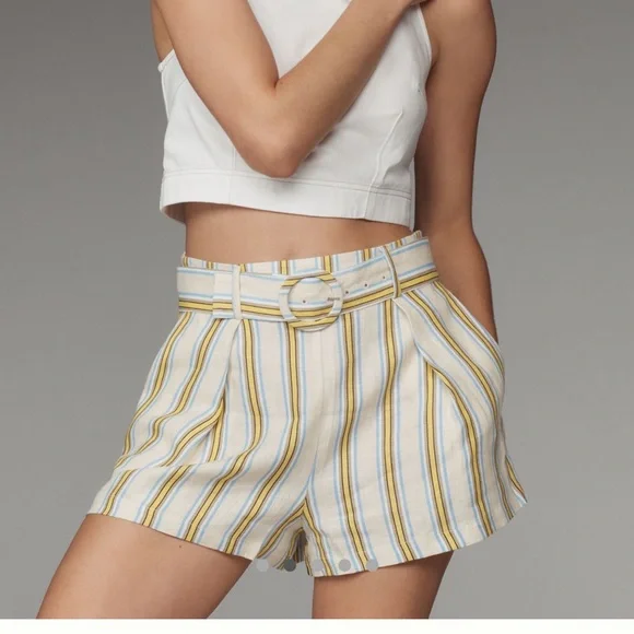 Maeve High Waist Yellow and Blue Striped Shorts - Picture 2 of 9